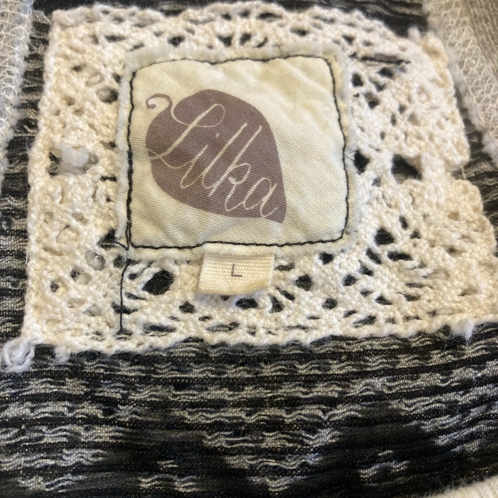 Anthropologie Lilka Black & Cream Patterned Sweater Women’s L Cozy CottageCore - Picture 2 of 8